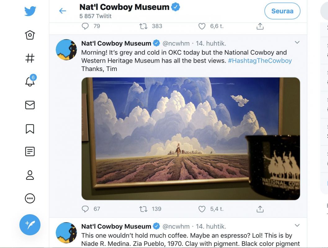 Kuvakaappaus Twitteristä National Cowboy Museumin sivuilta